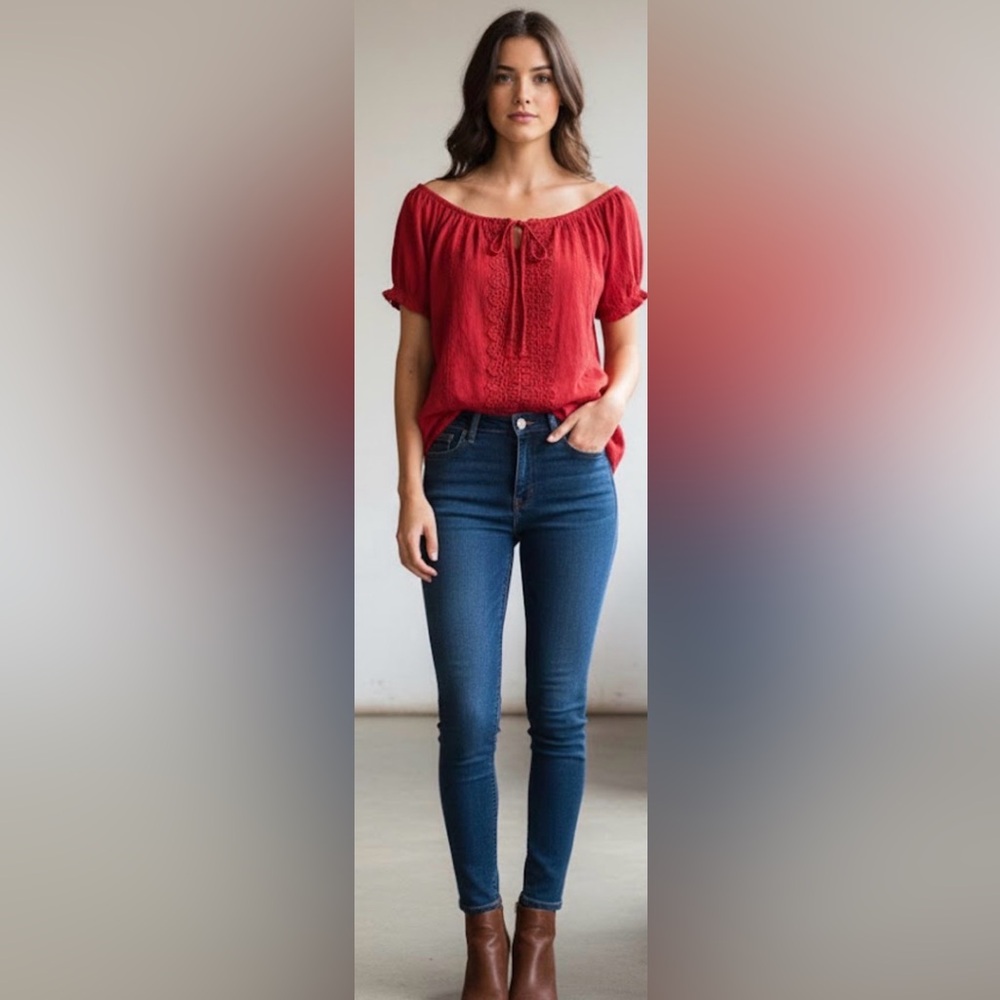 No Boundaries Vibrant Red Off-the-Shoulder Peasant Top